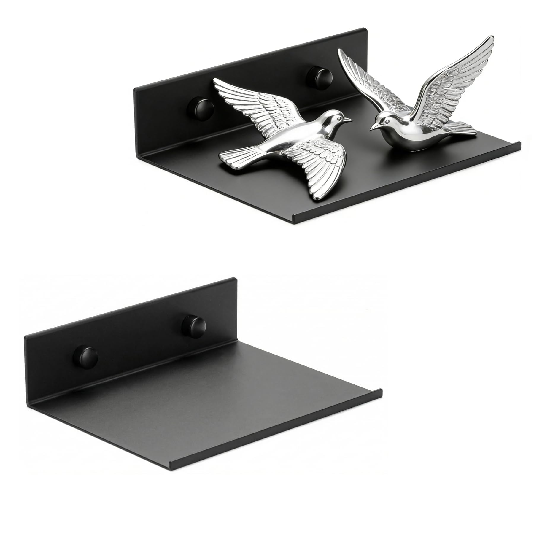 Small Floating Shelves, Mini Metal Shelf for Collection Action Figures, Decor Disply Wall Shelf, Aluminum, Wall Mounted, Matte Black, 6 inch, 2 Pack, Z metnal-image-45
