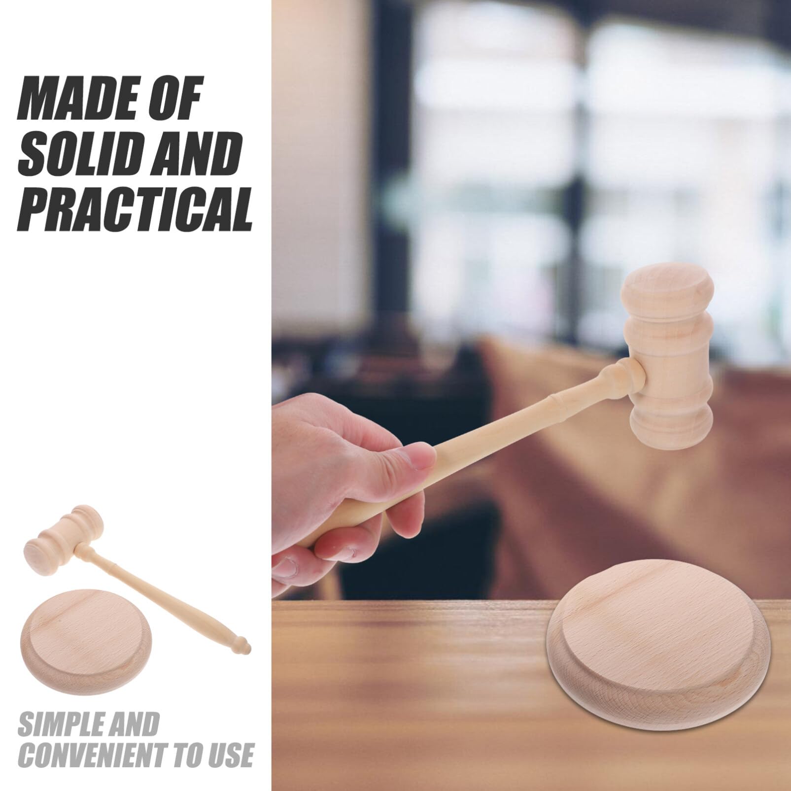 Juego de martillo y bloque, martillo de subasta, juego de martillo y bloque, martillo de juez de madera, martillo, bloque de sonido for juez, abogado, subasta, tribunal, regalos for estudiantes, marti