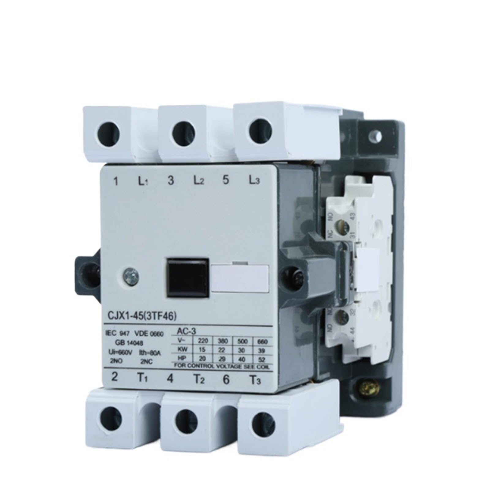 HUUOQIWY CJX1-45A AC Contactor CJX1-45/22 3TF46 Electric Magnetic Contactor 3Pole Contactors 24V 220V 380V 2NO+2NC 1Pcs(AC380V)