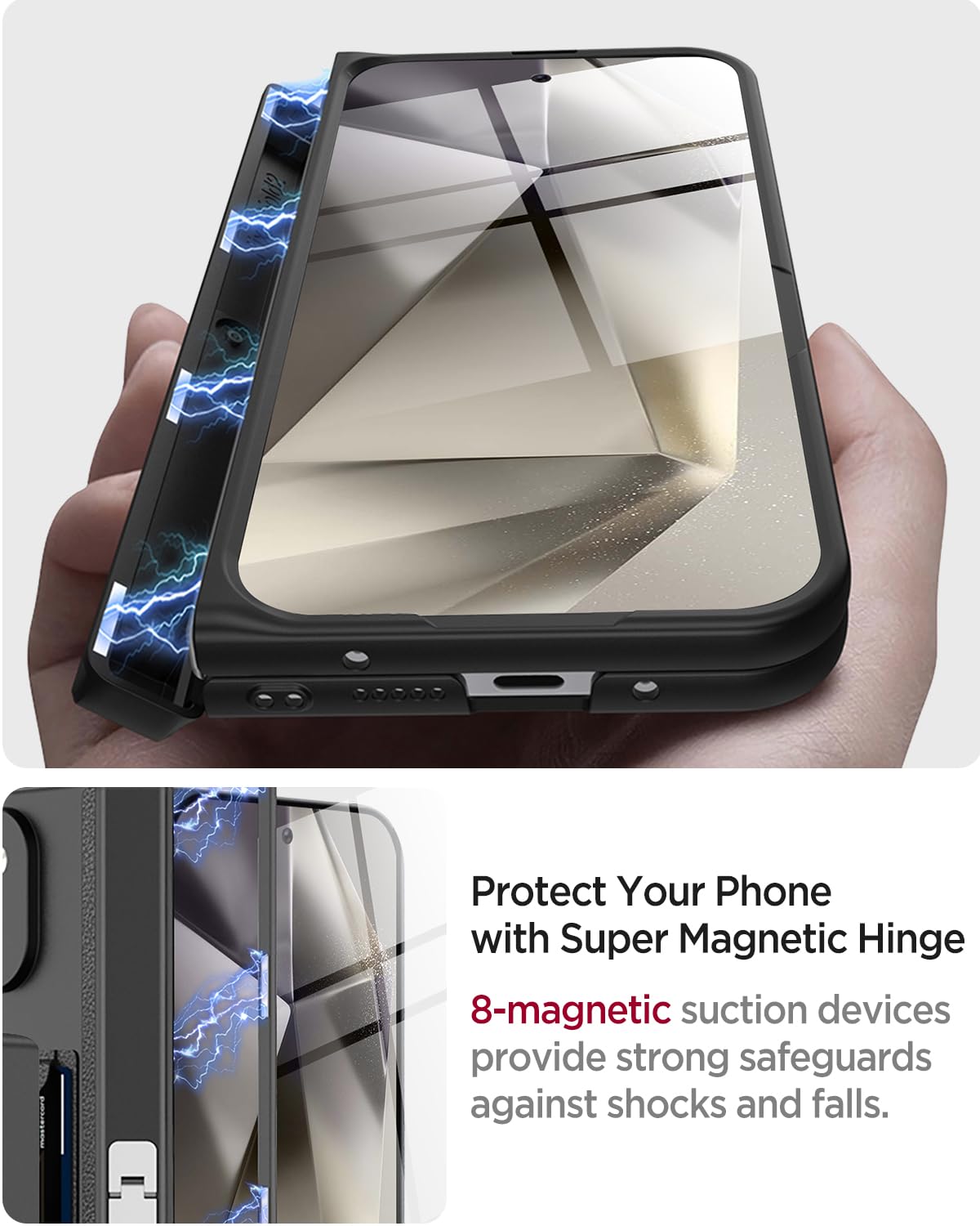 Miimall Custodia Con Cerniera Magnetica Per Google Pixel 9 Pro Fold, Cover Antiurto Con Portacarte E Cavalletto, Nero - 5