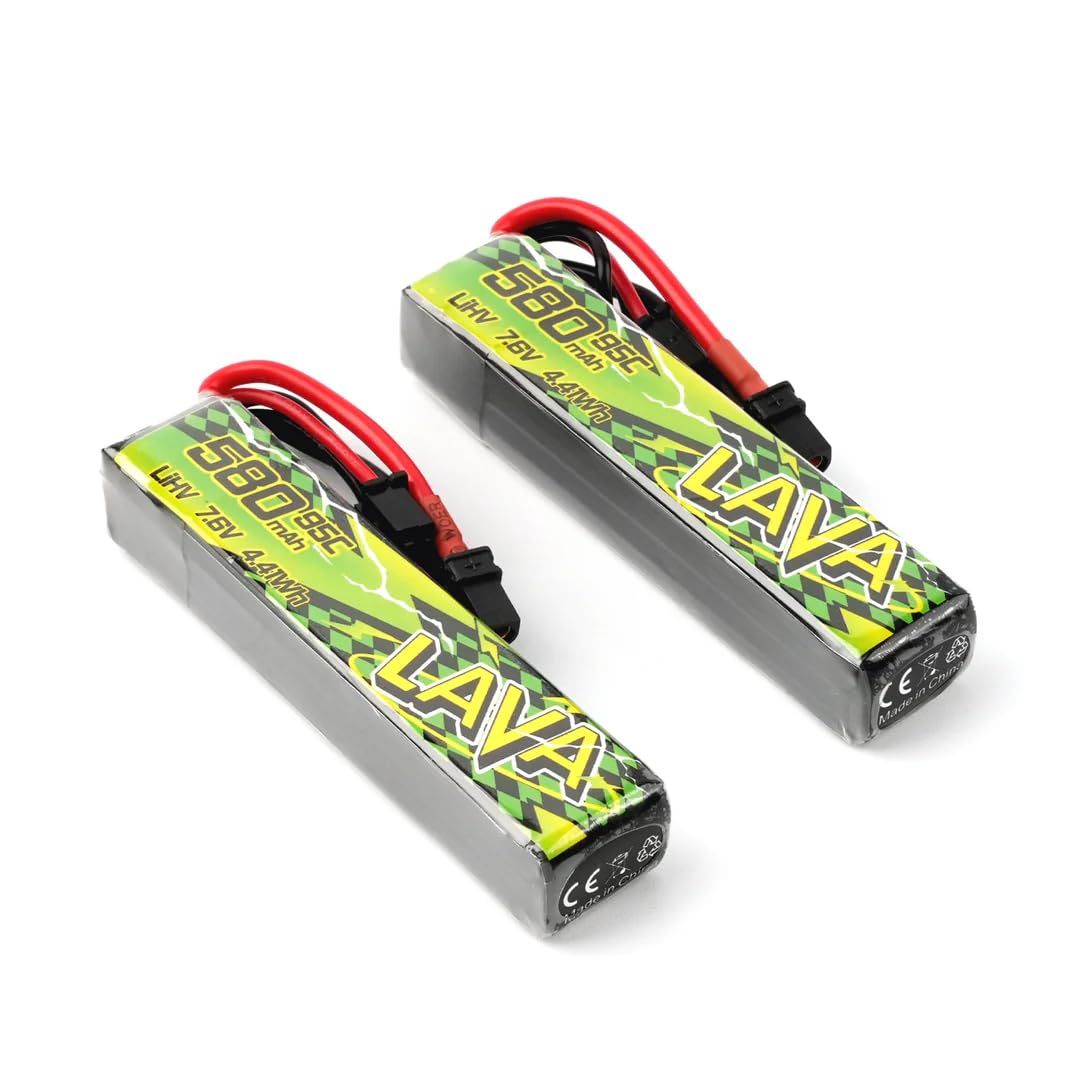 BETAFPV 2pcs LAVA II 2S 580mAh Battery 7.6V 95C LiHV Lipo with XT30 Connector JST-XH2.54 Charge Plug Compatible for Brushless Whoop Drone Quadcopter like Pavo Pico II, Pavo Femto
