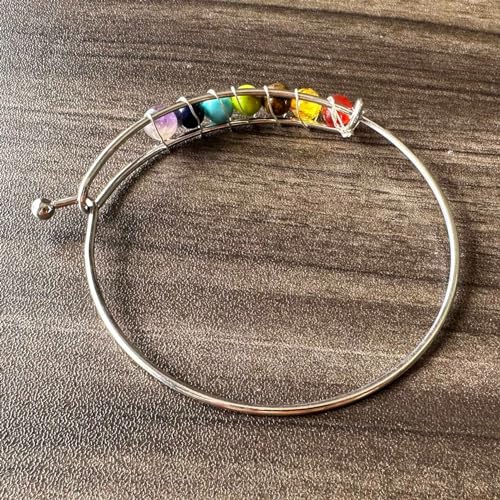 Yoga Colorful Chakra Stone Bracelet Alloy Wire Around Cuff Bracelet3