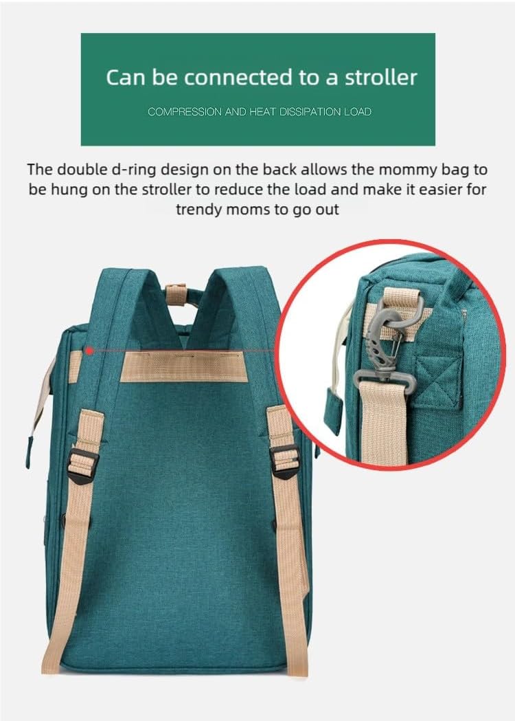 New foldable bed diaper backpack, waterproof and wear-resistant, large capacity, for travel, outings and daily use (blue)