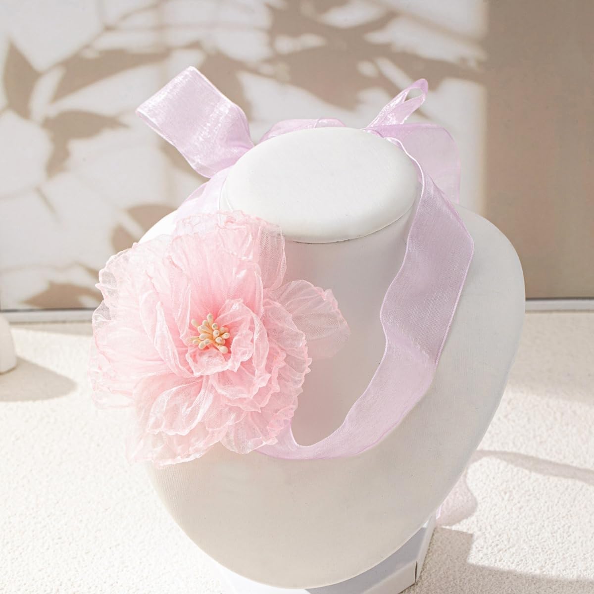 Kokoma Pink Camellia Necklace for Women Multi-Layer Lace Floral Choker Collar Tie Flower Choker Necklace Romantic Jewelry for Wedding Party - Image 3