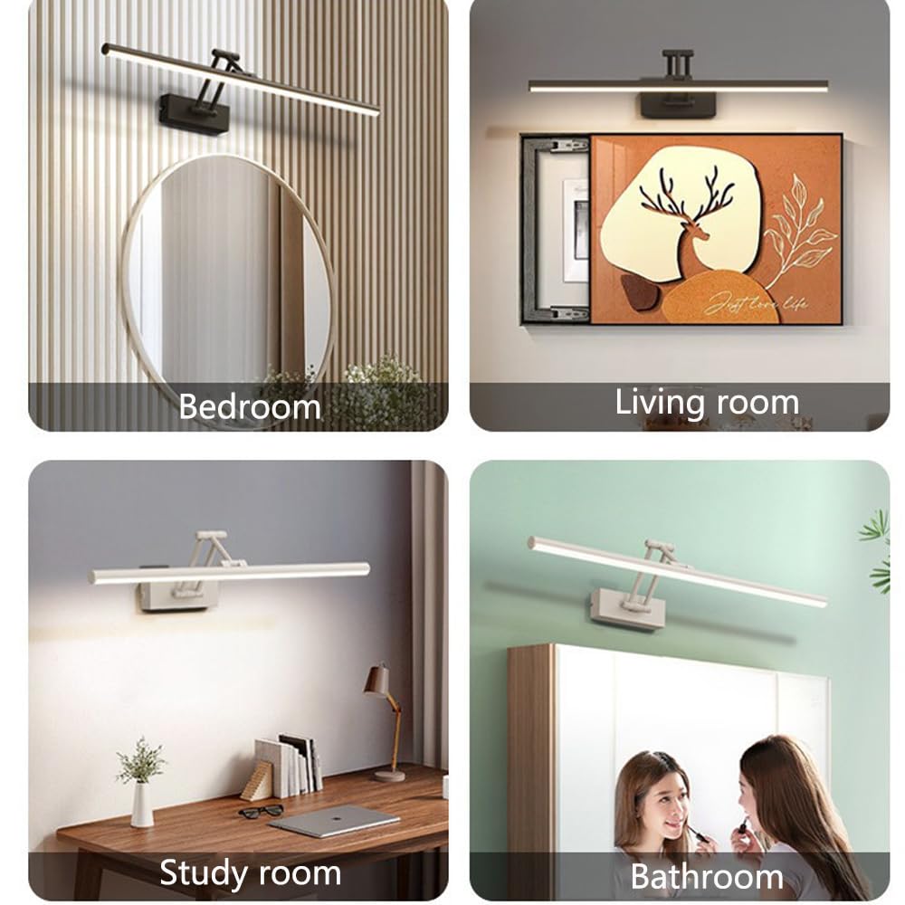 Mengjay Spiegelleuchte Bad LED Wandleuchte,Rotation Spiegellampe Badezimmer Lampe Spiegel,Wandlampe Innen LED Moderne Für Wohnzimmer Schlafzimmer Küche Bad (Schwarz, 60cm)