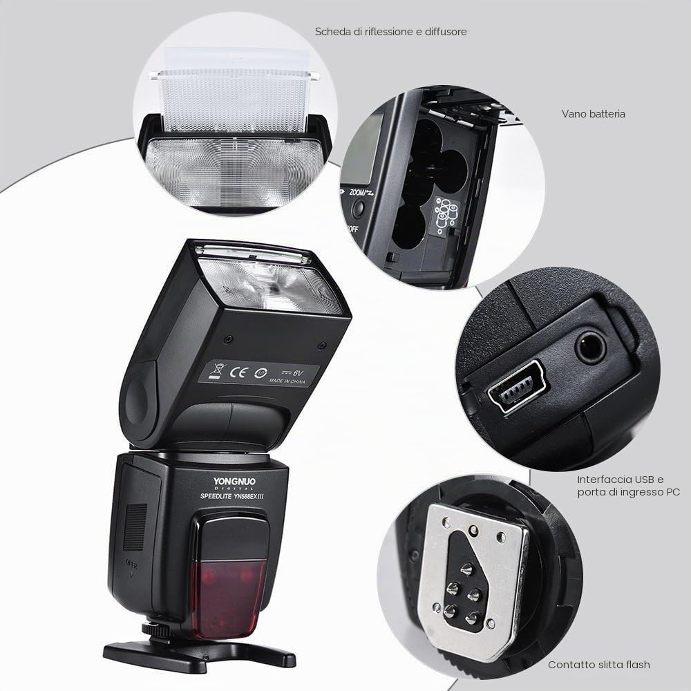 Yongnuo YN568EX III Wireless Master e Slave TTL Flash Speedlite con sincronizzazione ad alta velocità Compatibile con fotocamera Canon DSLR