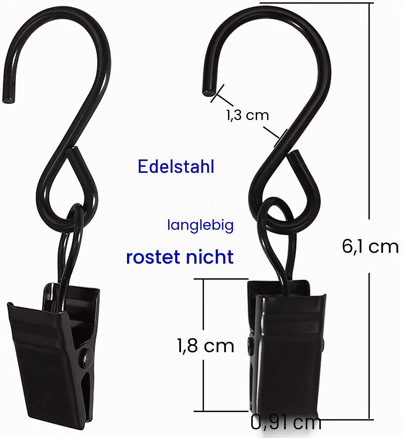20 ​Stück Edelstahl-Vorhang Clips, kleine Gardine Klammer Haken Metall Duschvorhangclip Party Lichter Aufhänger Drahthalter zum Aufhängen von Vorhängen, Fotos, Hausdekoration(Schwarz)
