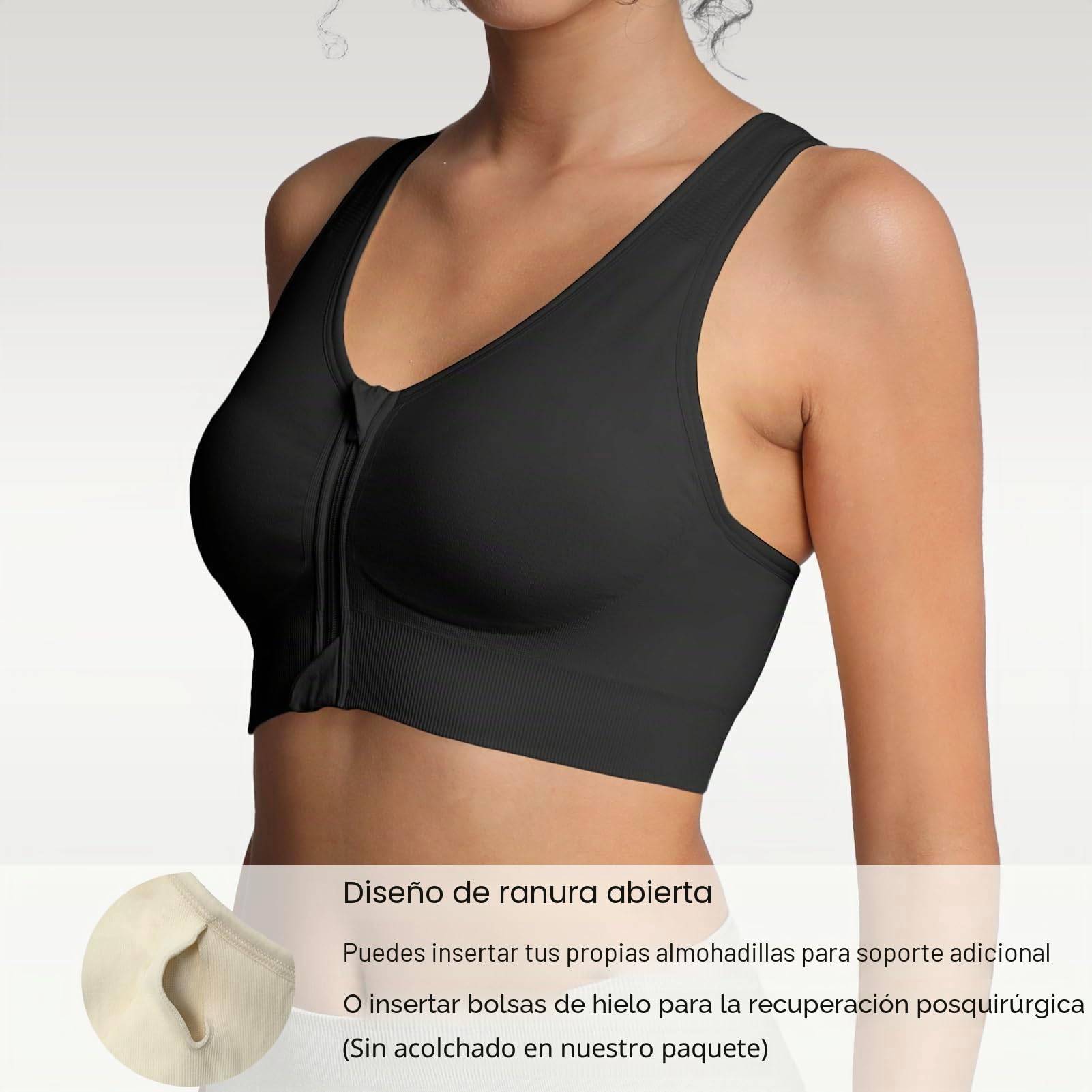 Lemef Sujetadores Deportivos con Cremallera Frontal para Mujer, sin Varillas, postoperatoria, Cierre Frontal, Espalda Cruzada, compresión para mastectomía