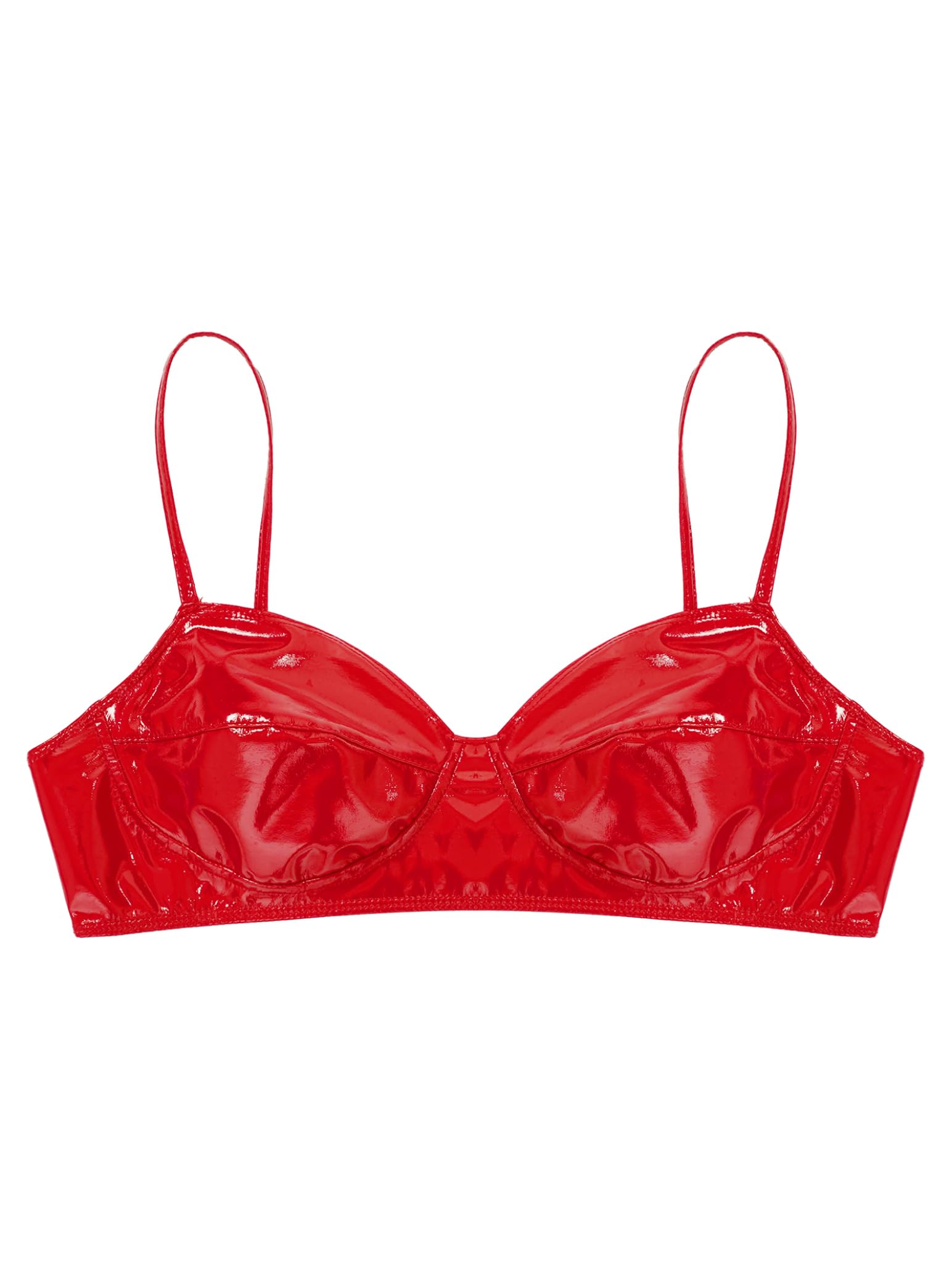 Yartina Women's Patent Leather Wet Look Bra Top Wireless Bralette Crop Top Lingerie Party Clubwear: Small Red