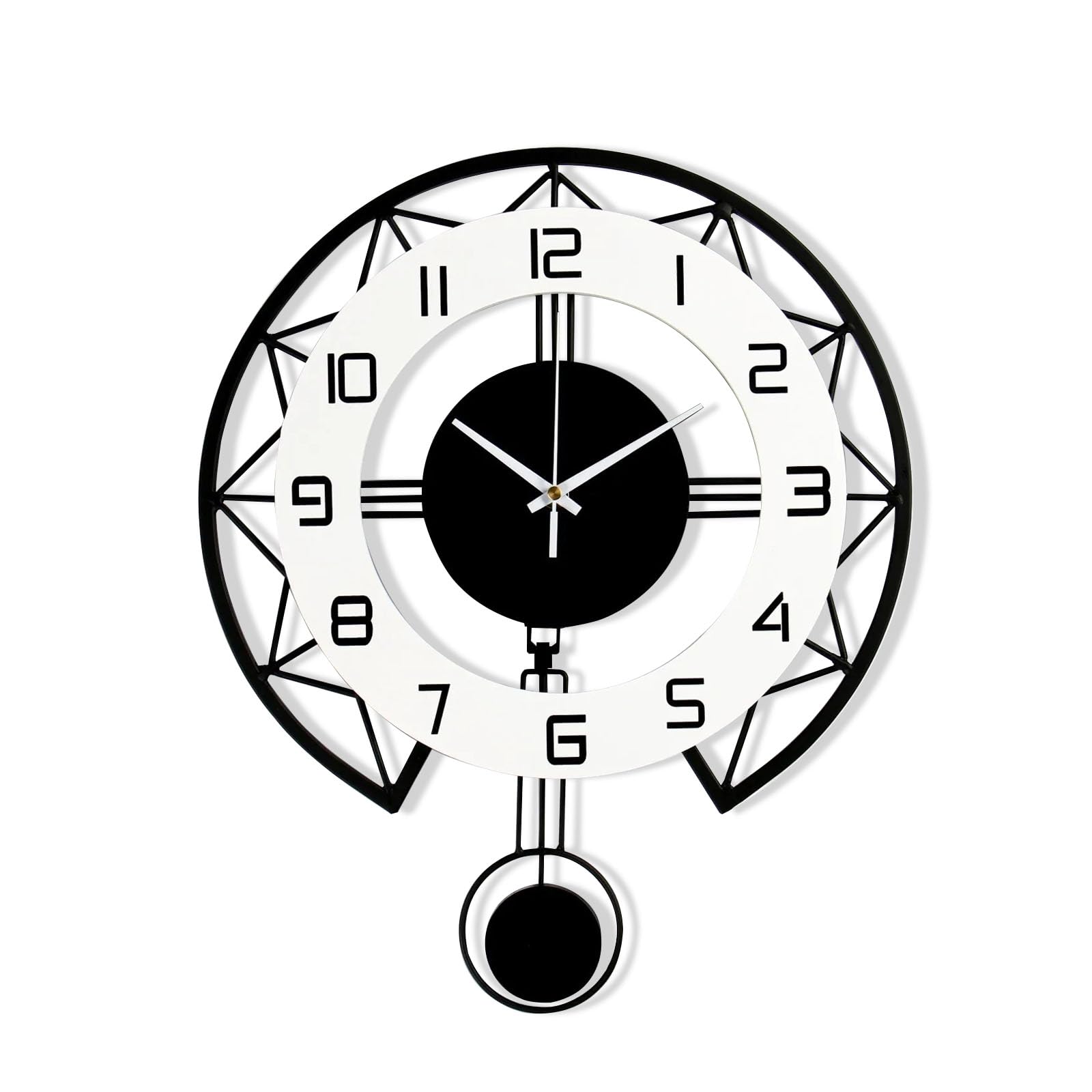 Reloj de Pared Grande para Salón, Reloj de Péndulo Silencioso sin Tic-Tac, Marco de Metal con Acabado Brillante, Relojes Modernos para Cocina, Dormitorio, Oficina, Decoración del Hogar (Redondo 50cm)