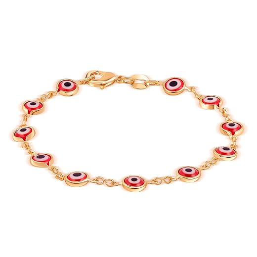 Barzel 18K Gold Plated Multicolored Evil Eye Bracelet for Women - Made in Brazil