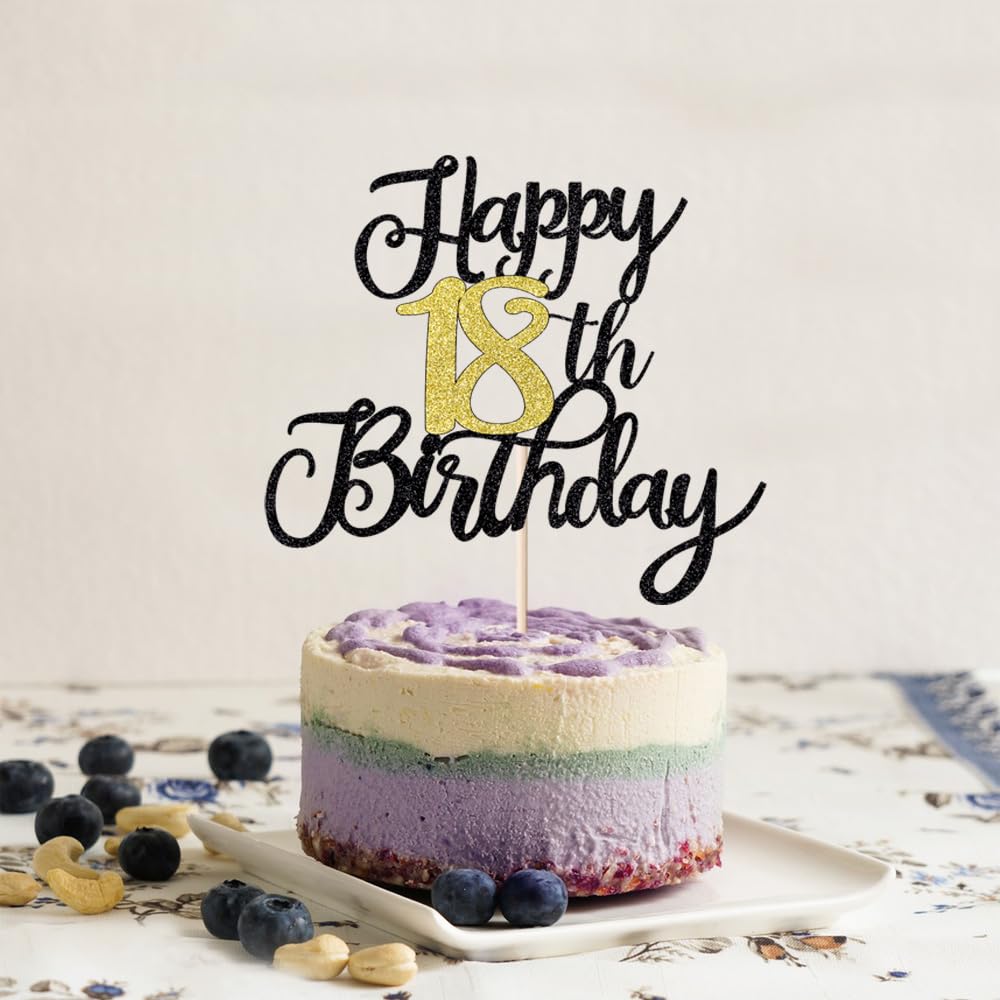 Snapklik.com : Black Gold Glitter Happy 18th Birthday Cake Topper,18th ...