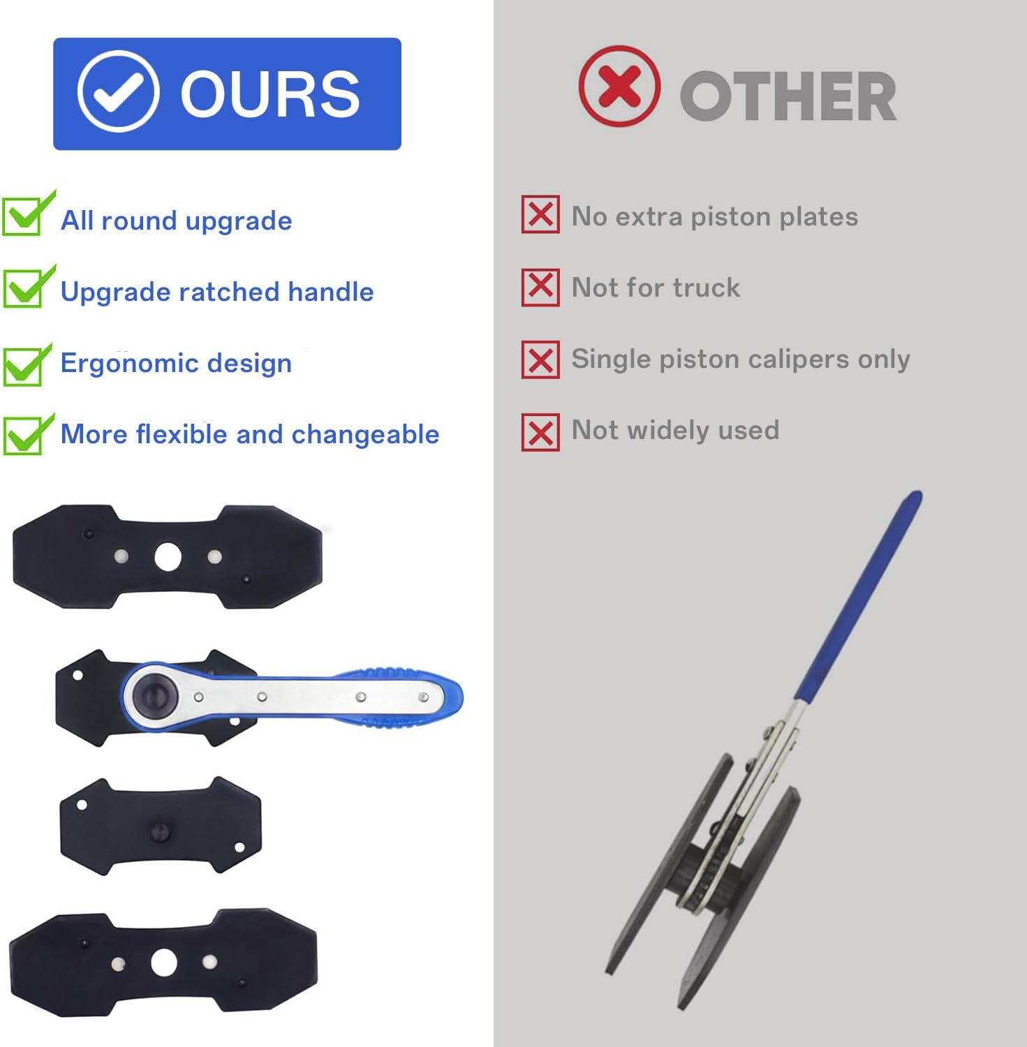 Professional Car Brake Piston Caliper Press Tool Set: Ratcheting Spreader, 4pcs Hangers, and 360-Degree Brake Caliper Press Ratchet