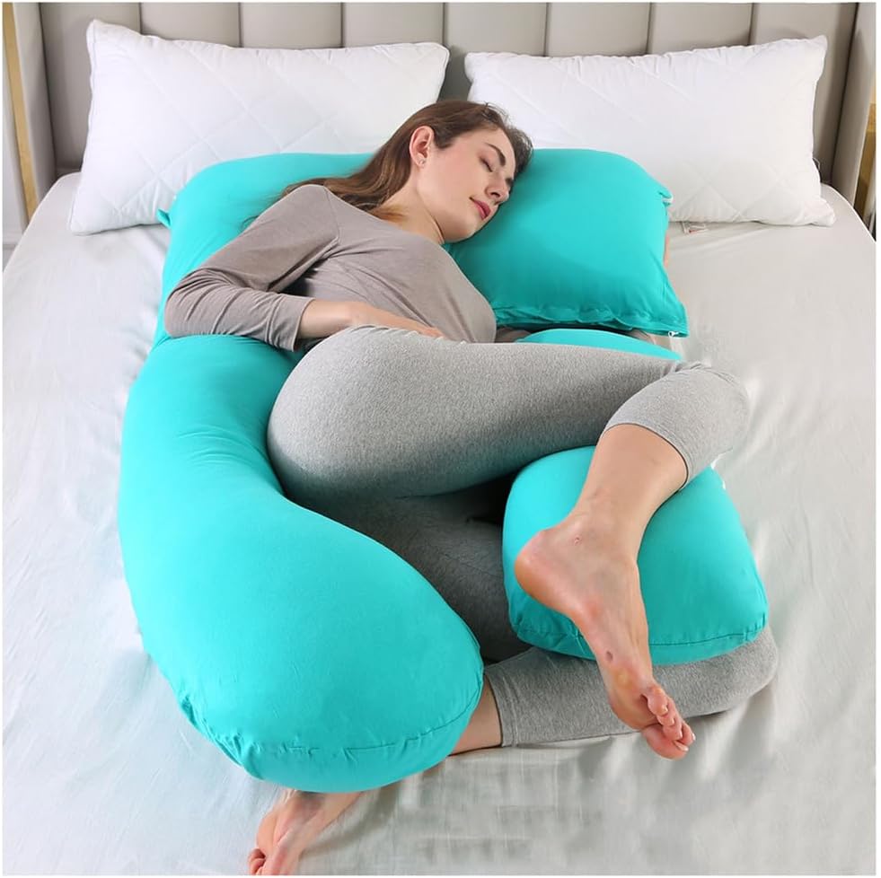 Long U Shaped Full Body Cuddly Comfort Pregnancy Support Pillow Maternity Pillow for Side Sleeper, Pregnancy Body Pillow with Washable Cover 140 * 70CM,Green,140 * 70