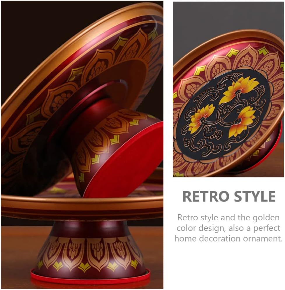 Zerodeko Buddhist Offering Plate Tinplate Buddhist Fruit Blessing Lotus Flower Pattern Appetizer for Fruit Dessert Nut Snack Feng Shui Table Decoration 8 Inch