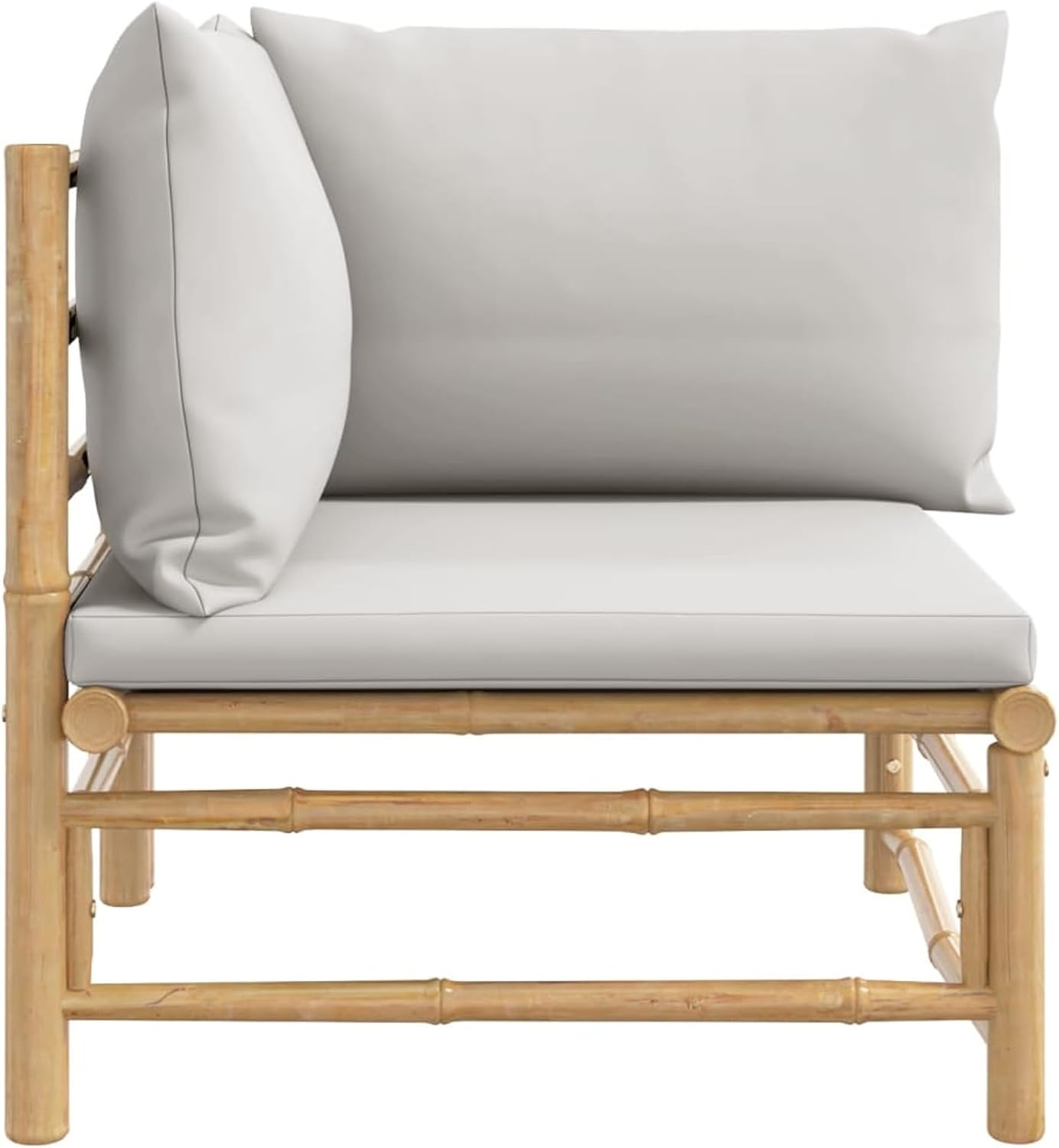 qiangxing Patio Corner Sofa with Light Gray Cushion Outdoor Corner Chair Outdoor Sectional Corner Chair Patio Furnitures Bamboo