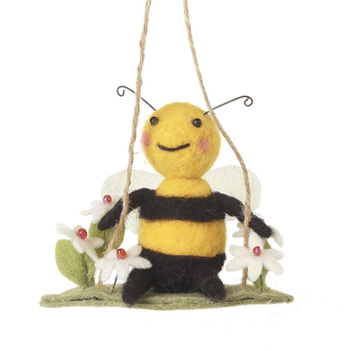 Floral Felt Bee on Swing Hanging Spring and Easter Decoration by Heaven Sends