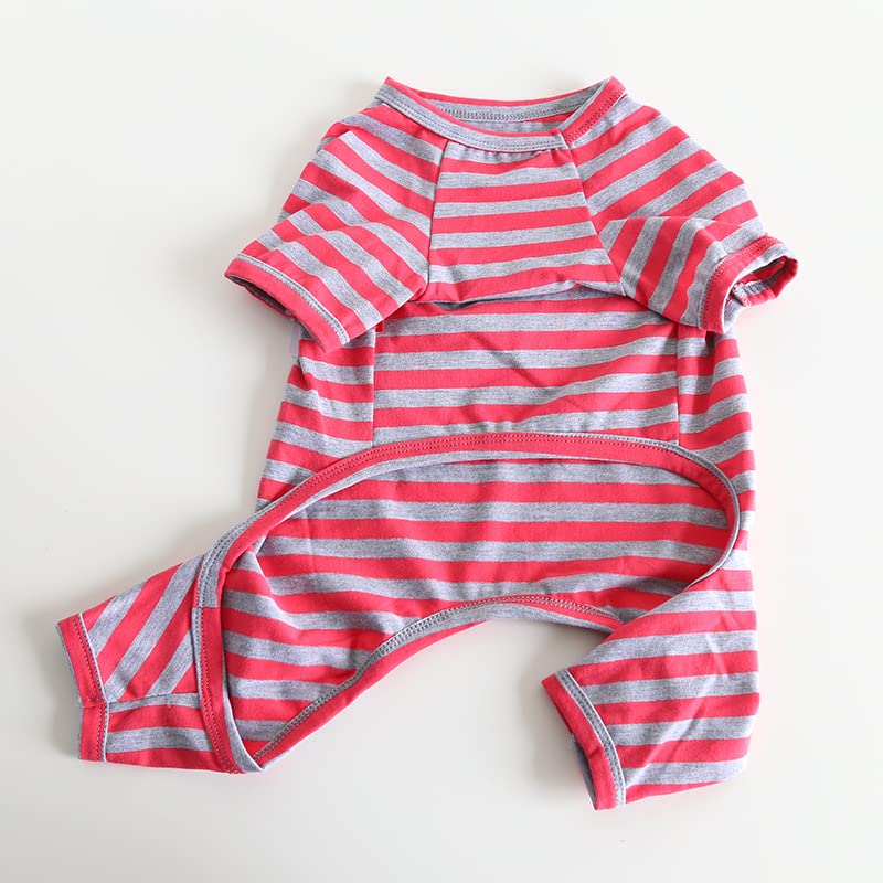 BT Bear Fat Dog Clothes,Dog Classic Striped Pajamas Soft Cotton Jumpsuit Bulldog Onesies Costume for Small Dogs (XL,Red Grey) - Image 4