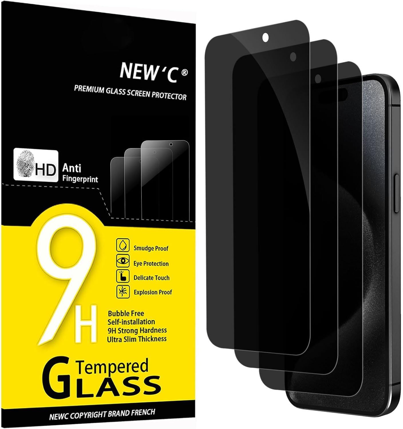 NEW'C for iPhone 15, iPhone 15 Pro Screen Protector Privacy 28°