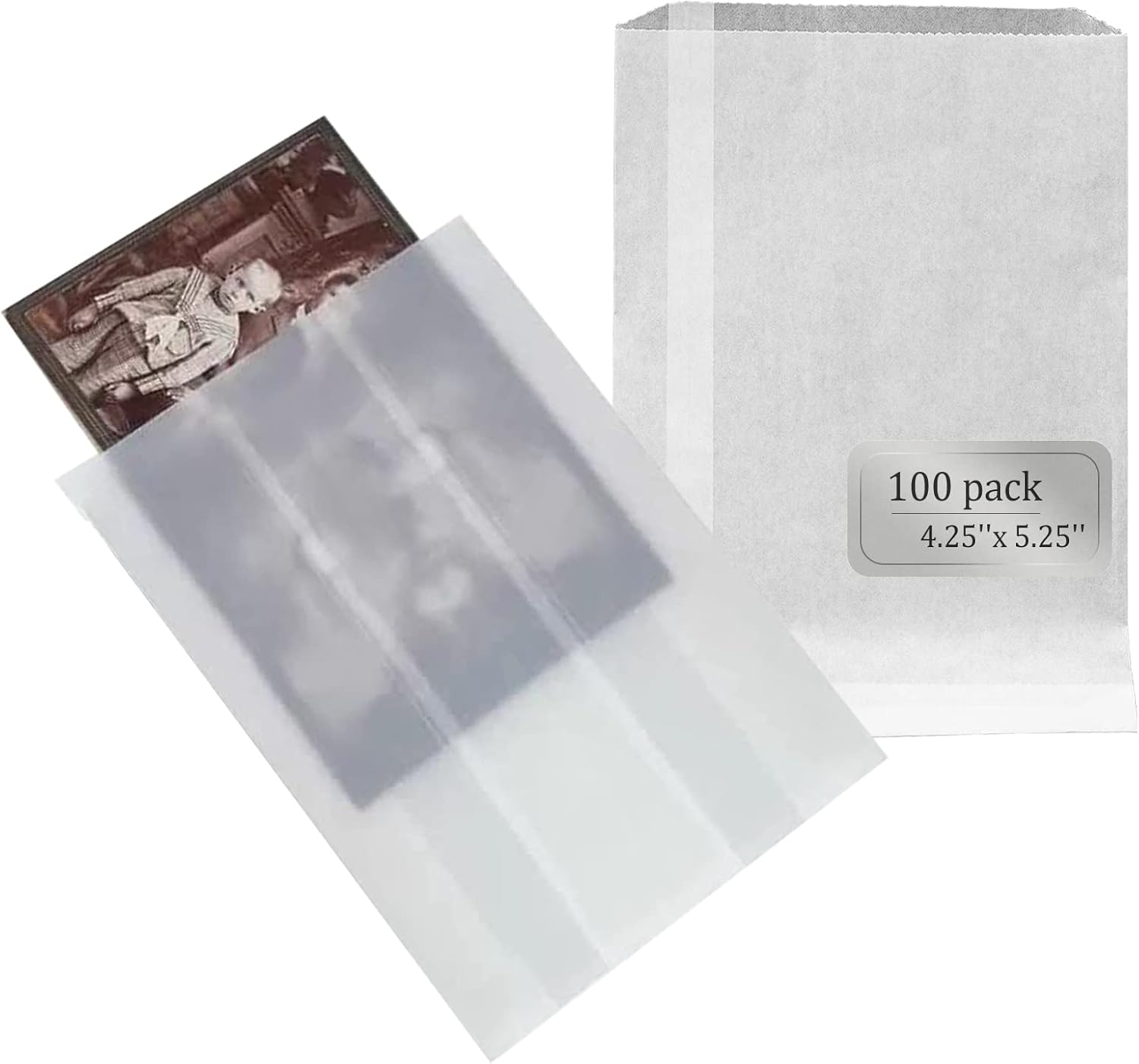 Lineco, Glassine Envelopes 4.25''x5.25'', Preserve Photos, Prints, Negatives. Store Stamps, Coins, Scrapbooking, Storage (Pack of 100)
