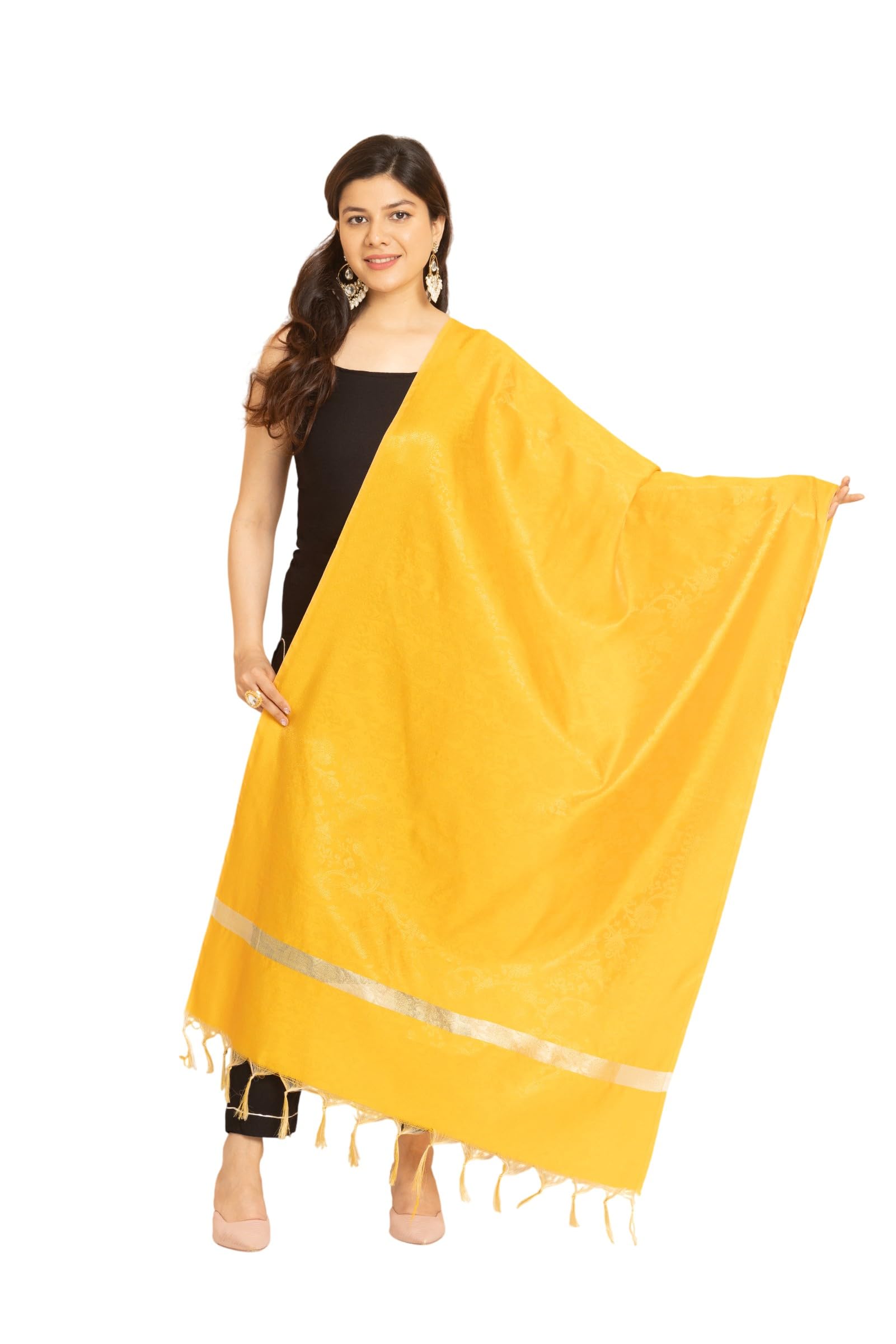 a r silk Women's Dupatta Silk Yellow Floral Zari Work Banarasi Free Size-picture-25