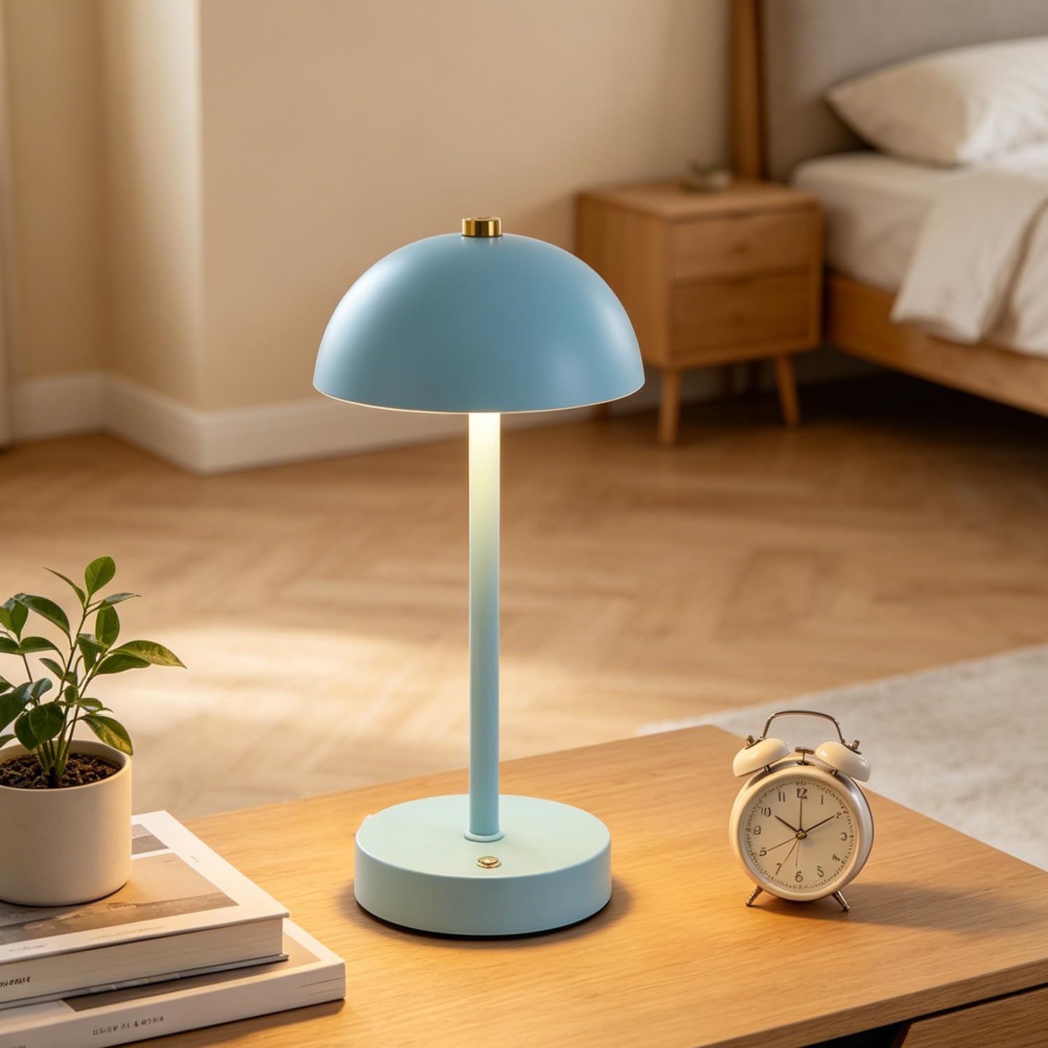 OOWOKS Lámpara de mesa inalámbrica con forma de seta recargable regulable al tacto lámpara LED de mesita de noche sin cables con batería recargable lámpara de mesa decorativa con forma de seta,Azul