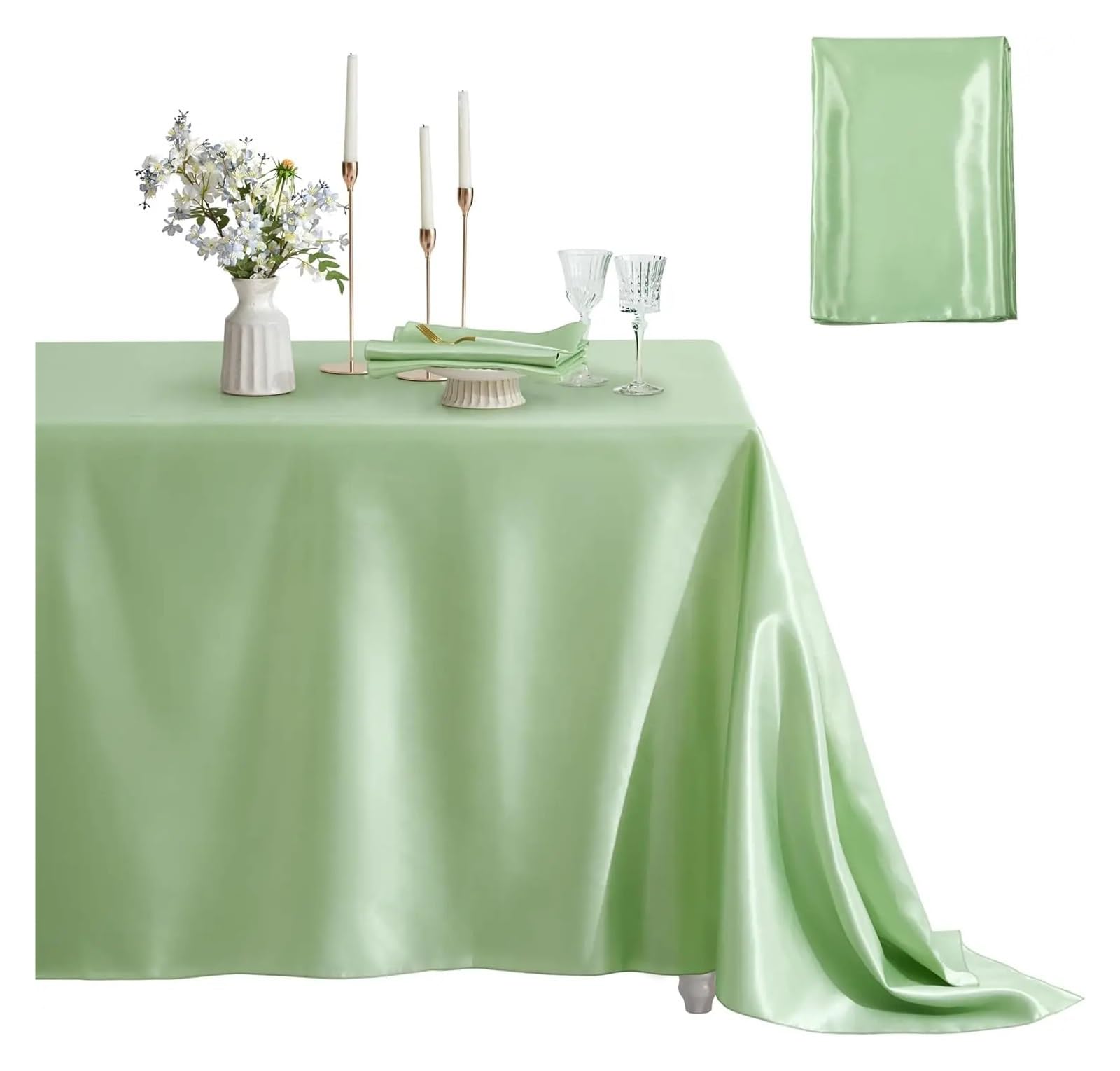 LuMOUzhou Reusable Rectangle Satin Tablecloth Satin Rectangle Tablecloth Multicolor 145x260 cm for Wedding Party(Green2)