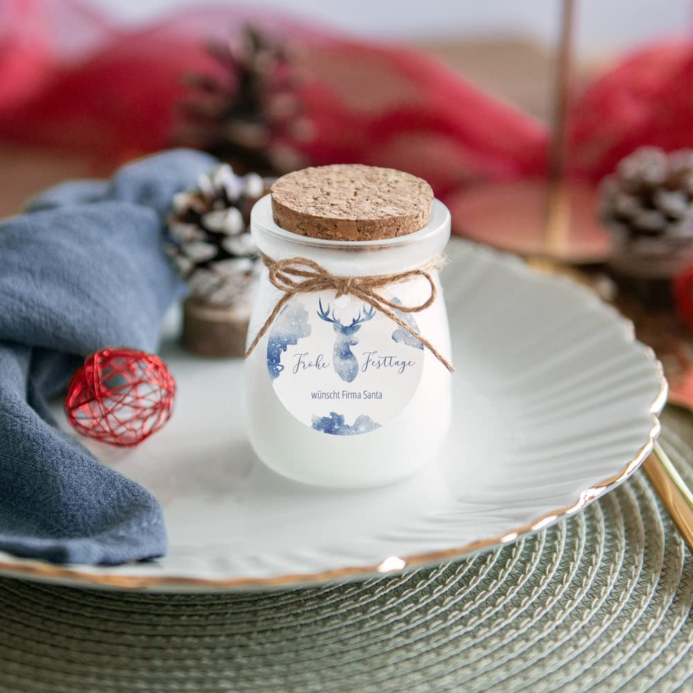 12x Vanille Duftkerze im Glas mit personalisiertem Weihnachtsanhänger