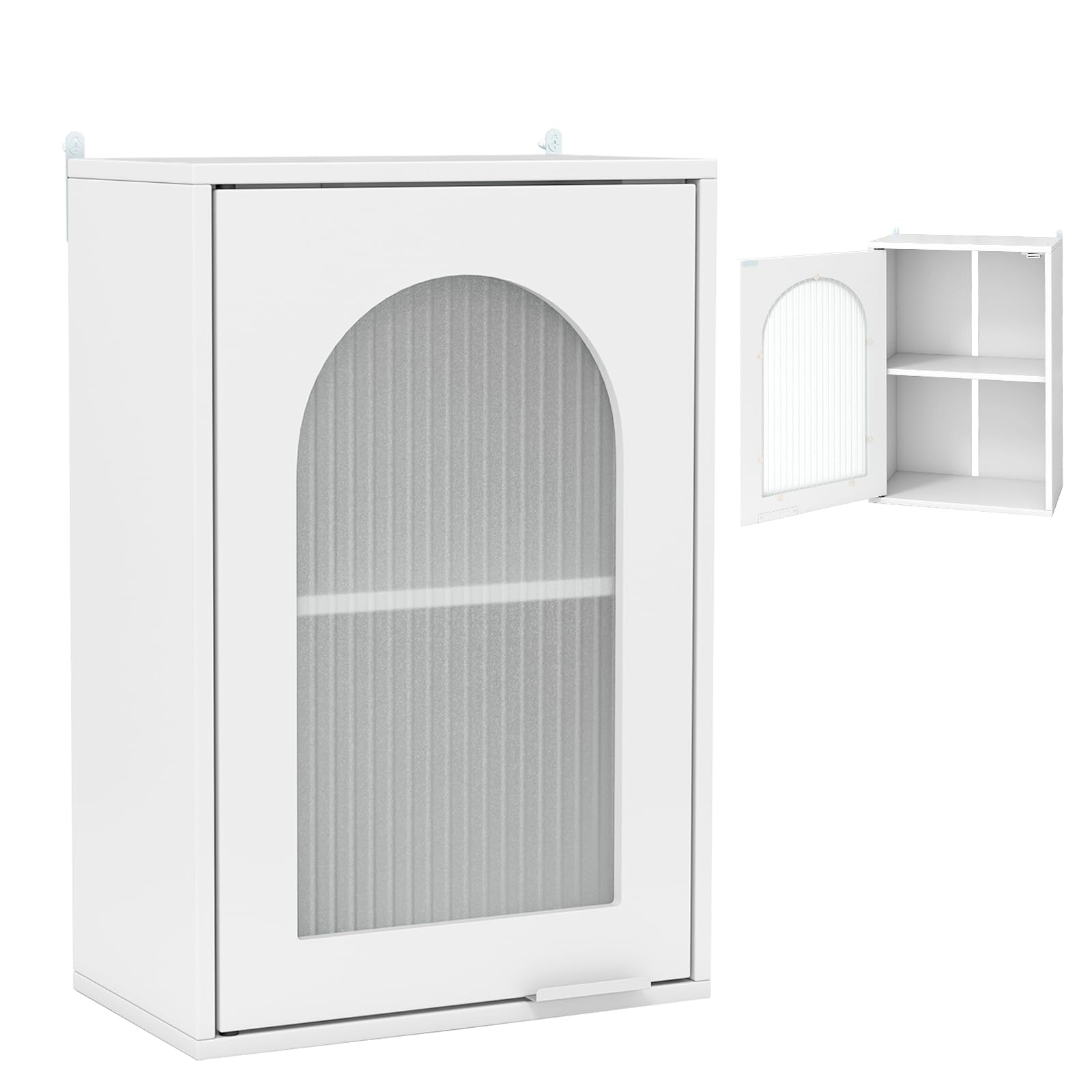 LIFEZEALMeuble de Salle de Bain Mural, Meuble de Cuisine Mural, Armoire Murale Suspendue avec Porte en Verre, étagère réglable, Placard, Blanc, Salle de Stockage, Moderne (Blanc, 35 x 20 x 52,5 cm)