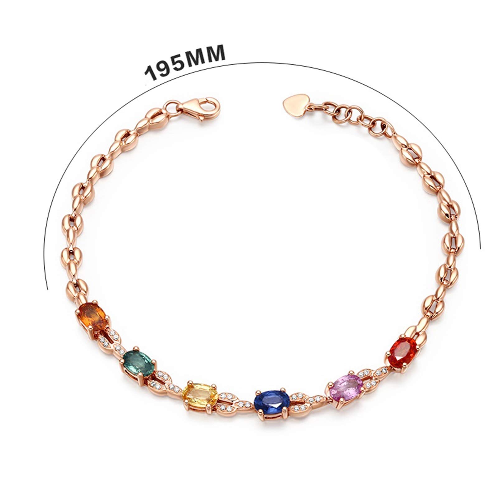 ZH1YFD Pulseras para Mujer Oro Rosa de 18 Quilates, Eslabón de Barra con Zafiro Multicolor Pulsera de Cadena de 3,6 Quilates Mujer 16+3CM