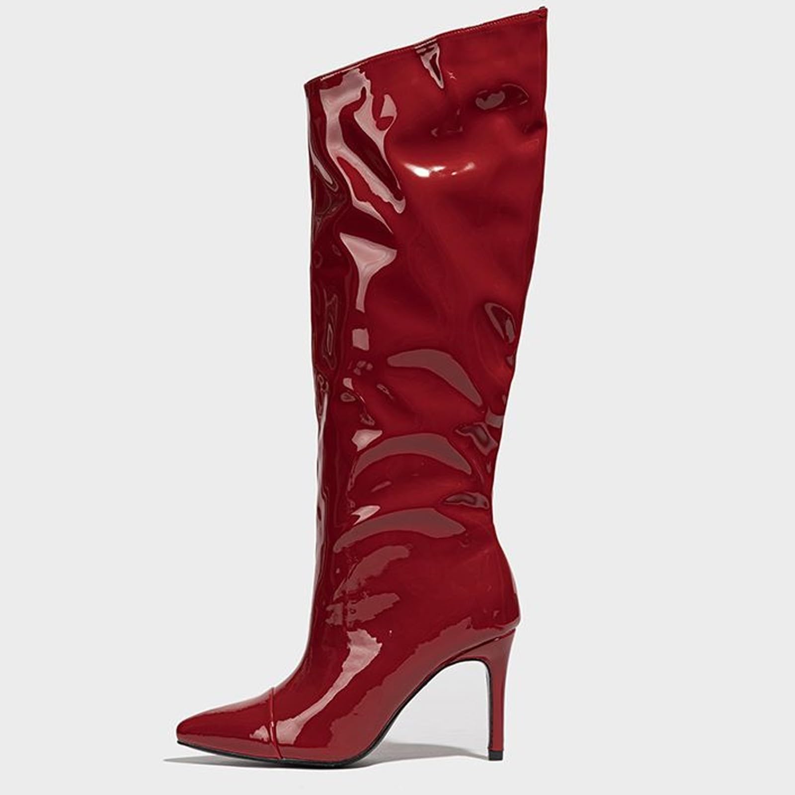 Bottes pliantes à talons hauts - Élégance et fonctionnalité - Design fin - Bottes longues en cuir verni - Avec talon - Bottes pointues élégantes - Pour femme