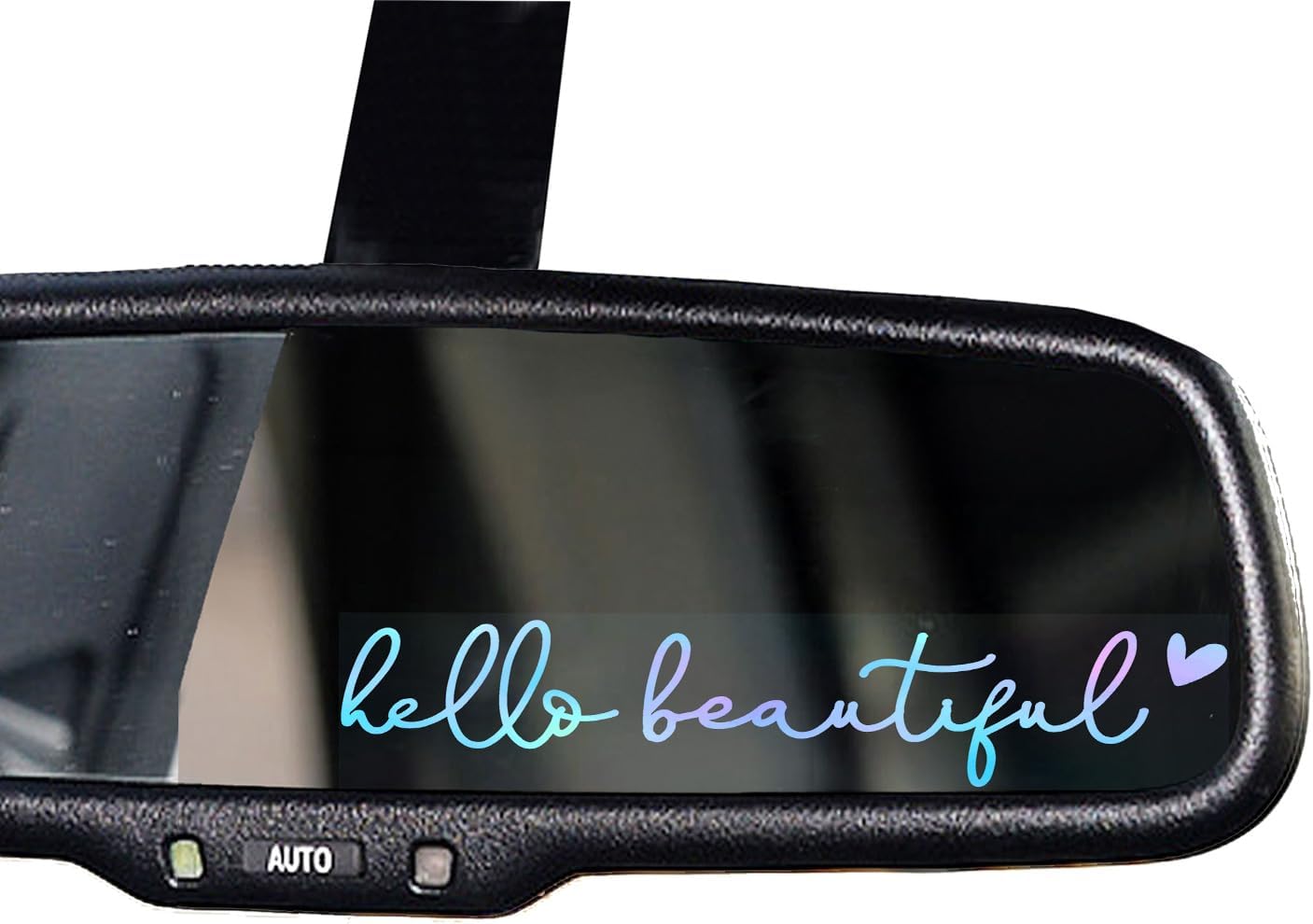 2 x Hello Beautiful Car Mirror Decal, Holographic Affirmation Sticker, Rearview Mirror Decal, Cute Vinyl, Holographic Tumbler Sticker, Water Bottle Decor, Vinyl Tumbler Decor