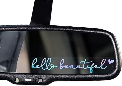2 x Hello Beautiful Car Mirror Decal, Holographic Affirmation Sticker, Rearview Mirror Decal, Cute Vinyl, Holographic Tumbler Sticker, Water Bottle