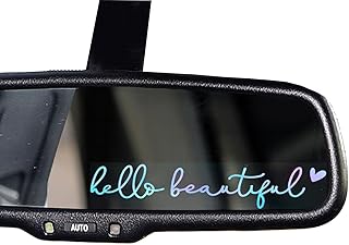 2 x Hello Beautiful Car Mirror Decal, Holographic Affirmation Sticker, Rearview Mirror Decal, Cute Vinyl, Holographic Tumbler Sticker, Water Bottle Decor, Vinyl Tumbler Decor