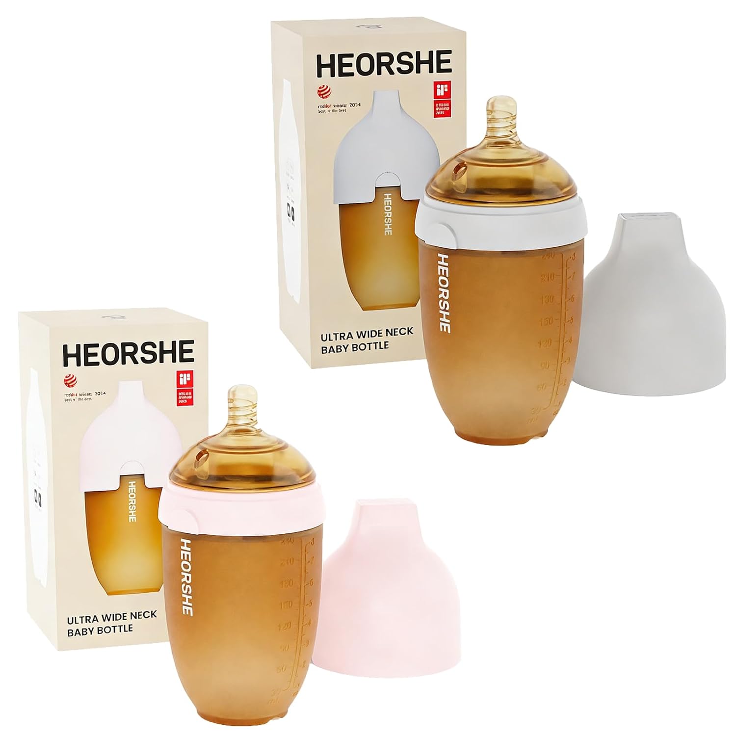 Anti Colic Baby Bottles 6-12 Months with Fast Flow Nipple - 8 oz Food-Grade Silicone Baby Bottles for Breastfed Babies, Ultra Wide Breast Like Baby Bottle for Newborn Infant (Grey, Pink)