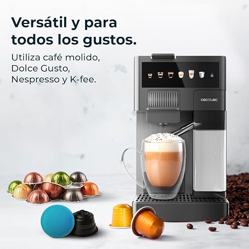 Cecotec Macchina da Caffè FreeStyle Latte. 1350W, Serbatoio Latte 400ml, Thermoblock, Pompa 20 Bar, Sistema Capsule, Adatta per Caffè Macinato, 6 Tipi di Caffè, Serbatoio Acqua 1,6L, Controllo Touch - 5