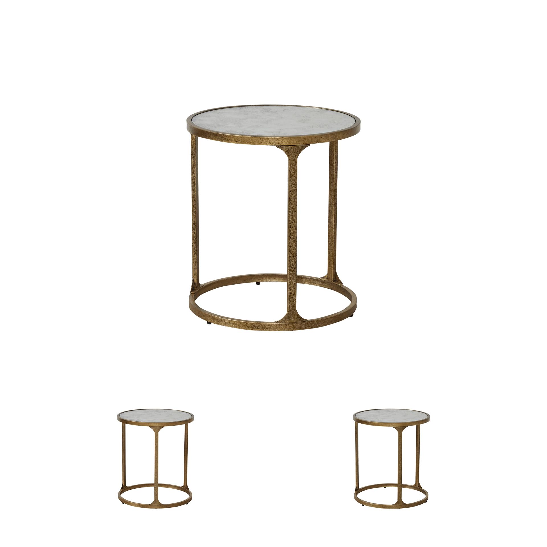 Signature Design by Ashley Korajane Round End Table, Gold, 20 Inch | 20x20x23 in round end table, 21.63 in under table space, Faux marble tempered glass top, Antique gold metal frame