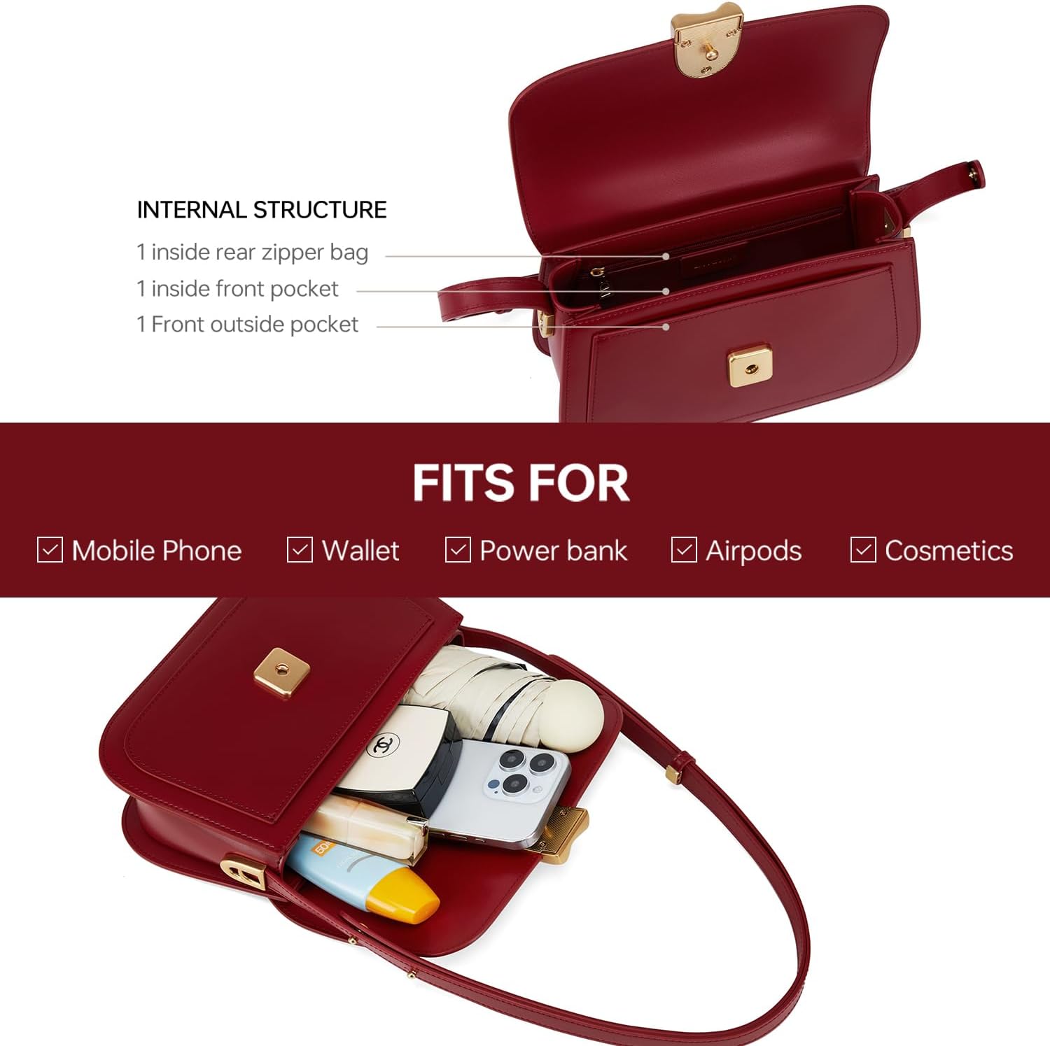 LAFESTIN Genuine Leather Shoulder Bag for Women with Adjustable Strap, Crossbody Purses For Women, Designer Inspire Handbags - Image 7