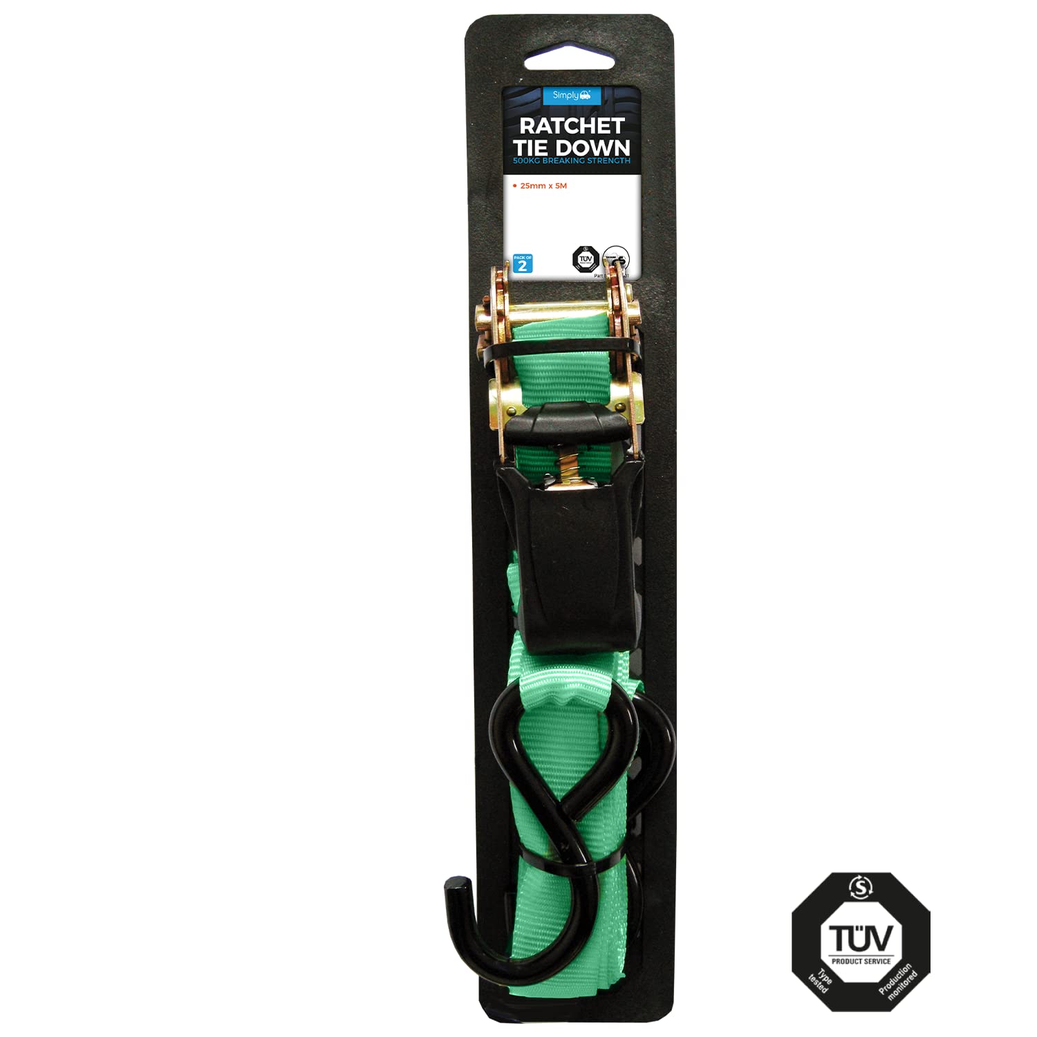Simply Auto Pk1 25mm*5m Ratchet Tie Down Straps High Break Strength 500kg