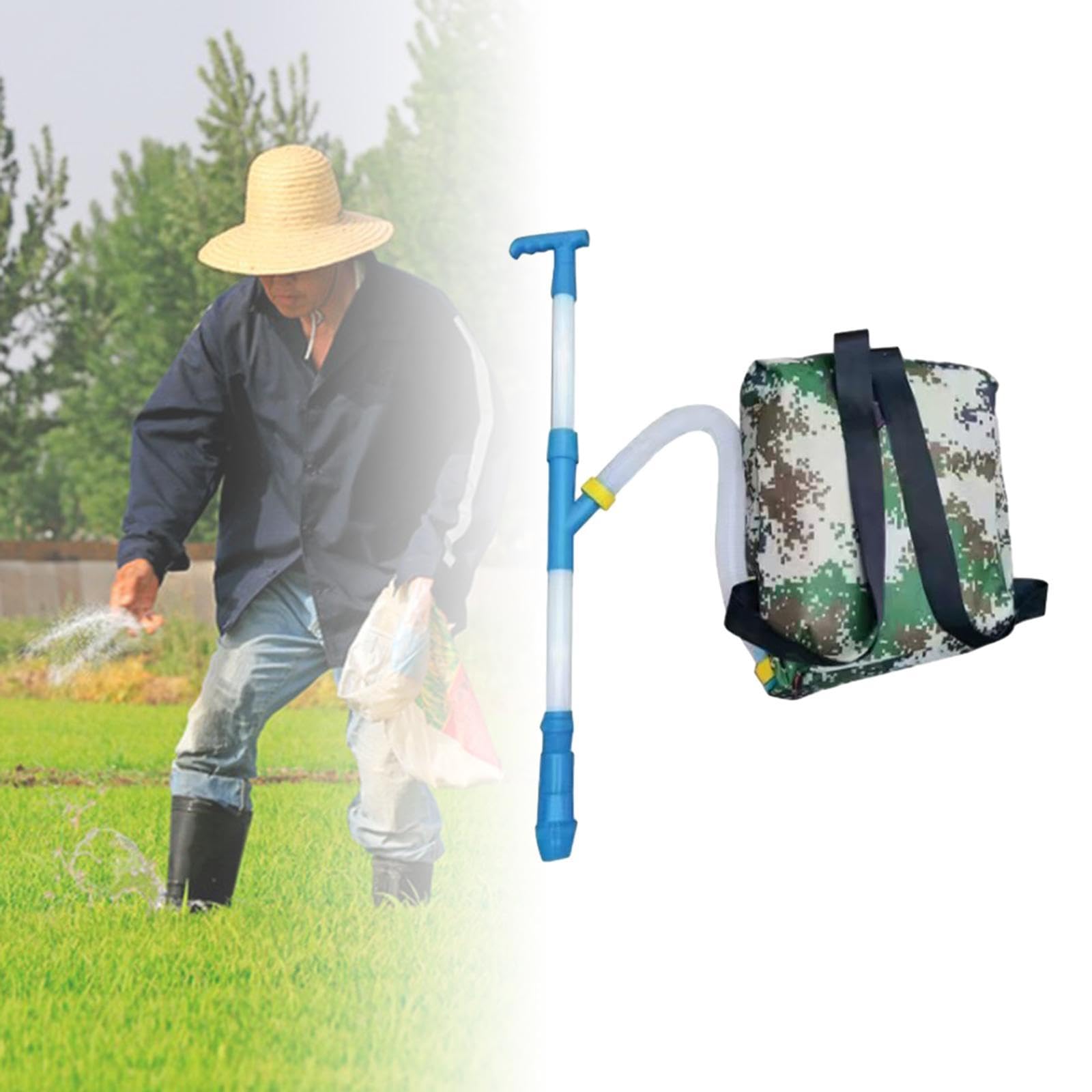 Fertilizante Sprayer Portátil Manual con Mochila Dispensadora Herramienta de Jardinería para Dispersión de Abono Distribuidor de Fertilizante, PVC Azul