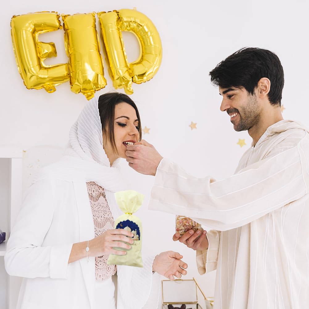 Eid Cellophane Treat Bags 50 PCS,Ramadan Mubarak Plastic Candy Bags with Twist Ties,Eid Moon Castle Gift Bags Party Favor Bags For Islamic Muslim Eid Mubarak Party