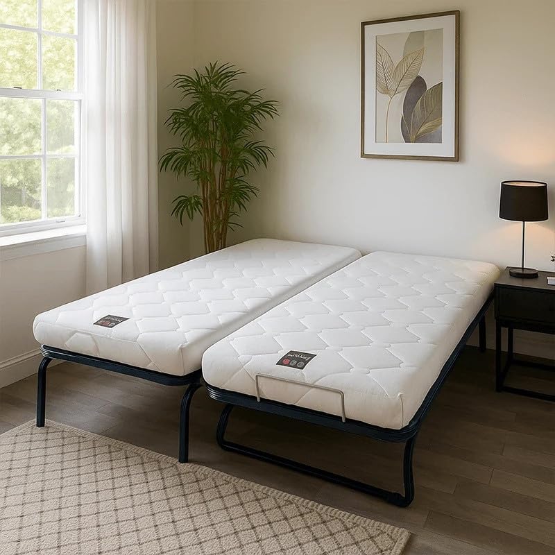 Coreme Pack Sommier Gigogne + Matelas 38kg - 14 cm - 200 x 90 - Lit Gigogne 2 Couchages Modulable, Confort Medium/Ferme, Gain de Place, Usage Quotidien