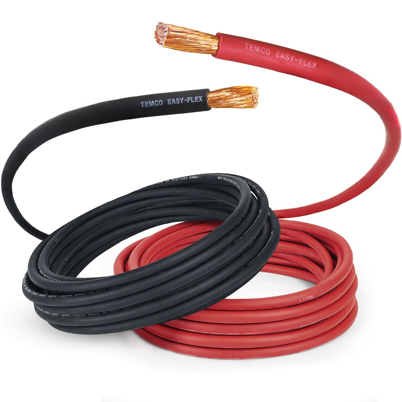 TEMCo 1/0 Gauge AWG 15 Ft Black + 15 Ft Red Flexible Pure Copper Made in USA Welding Cable Battery Wire - Heavy Duty Automotive, Solar, Inverter, Car,