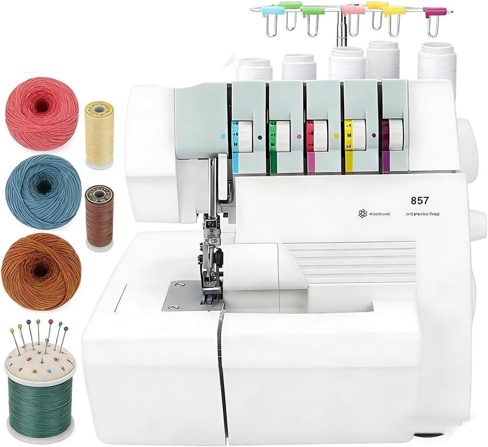 2-3-4-5 Stitch Capability Overlocker Serger, Professional Heavy-Duty Coverstitch Serger, 150W Sewing Machines with Foot Controller Trim Trap