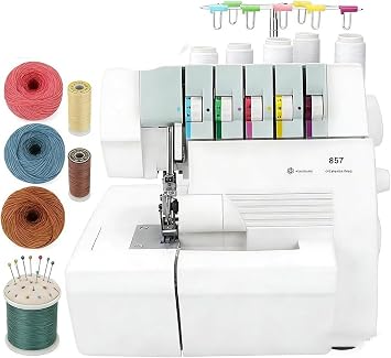 Professional Heavy-Duty Overlocker Sewing Machine with 2-3-4-5 Stitch Capability, 150W, Coverstitch and Trim Trap, Foot Controller Included for Seamless Finishing