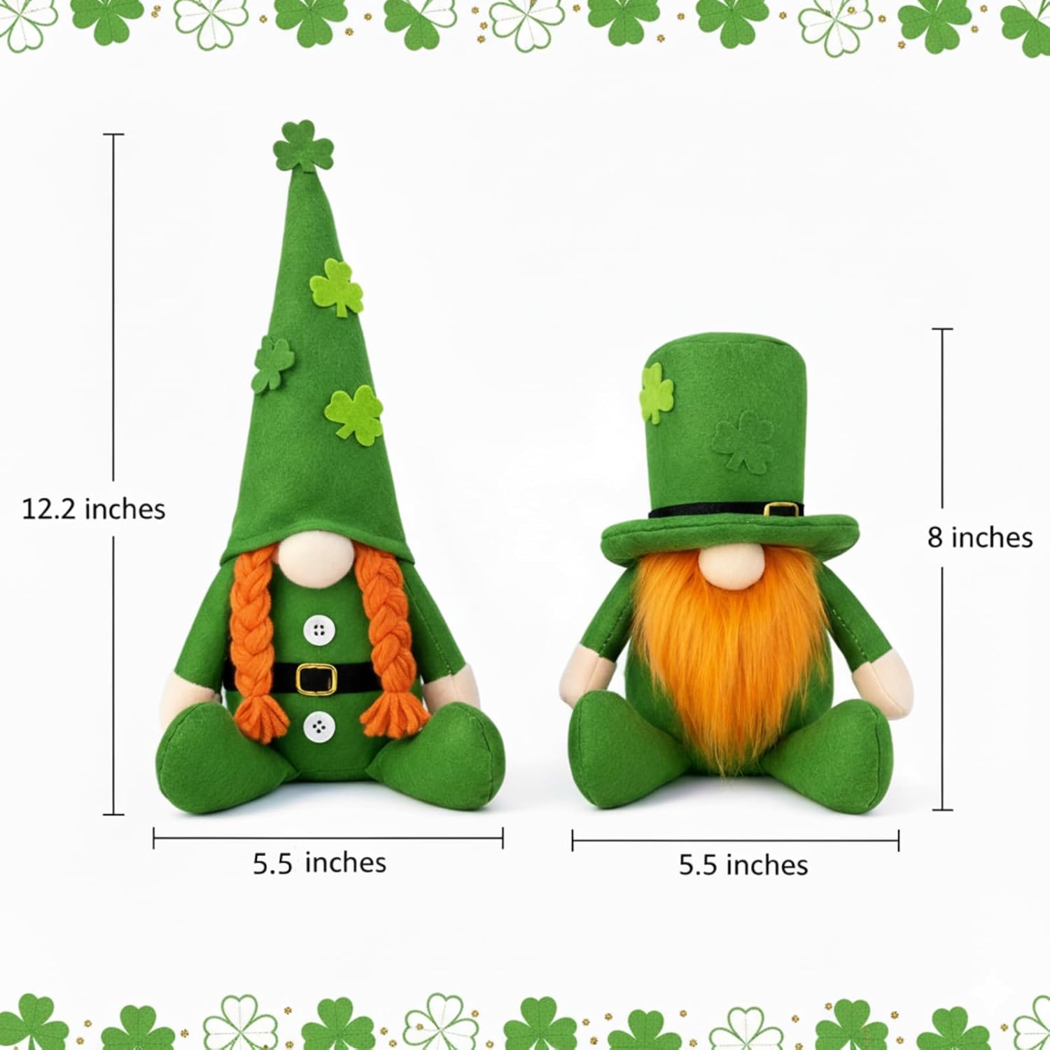 St Patricks Day Gnomes, St. Patrick's Day Decorations Decor, 2 Pack Green Irish Leprechaun Gnomes, Plush Lucky Shamrock Gnomes for Home, Office, Tiered Tray Mantel Shelf Table