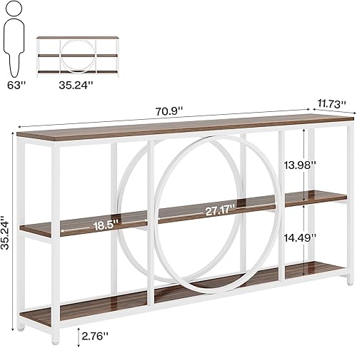 Miniatura 18 de Tribesigns Mesa consola de sofá de 70.9 pulgadas, mesas de entrada angostas extra largas con estantes de almacenamiento de madera de 3 niveles,
