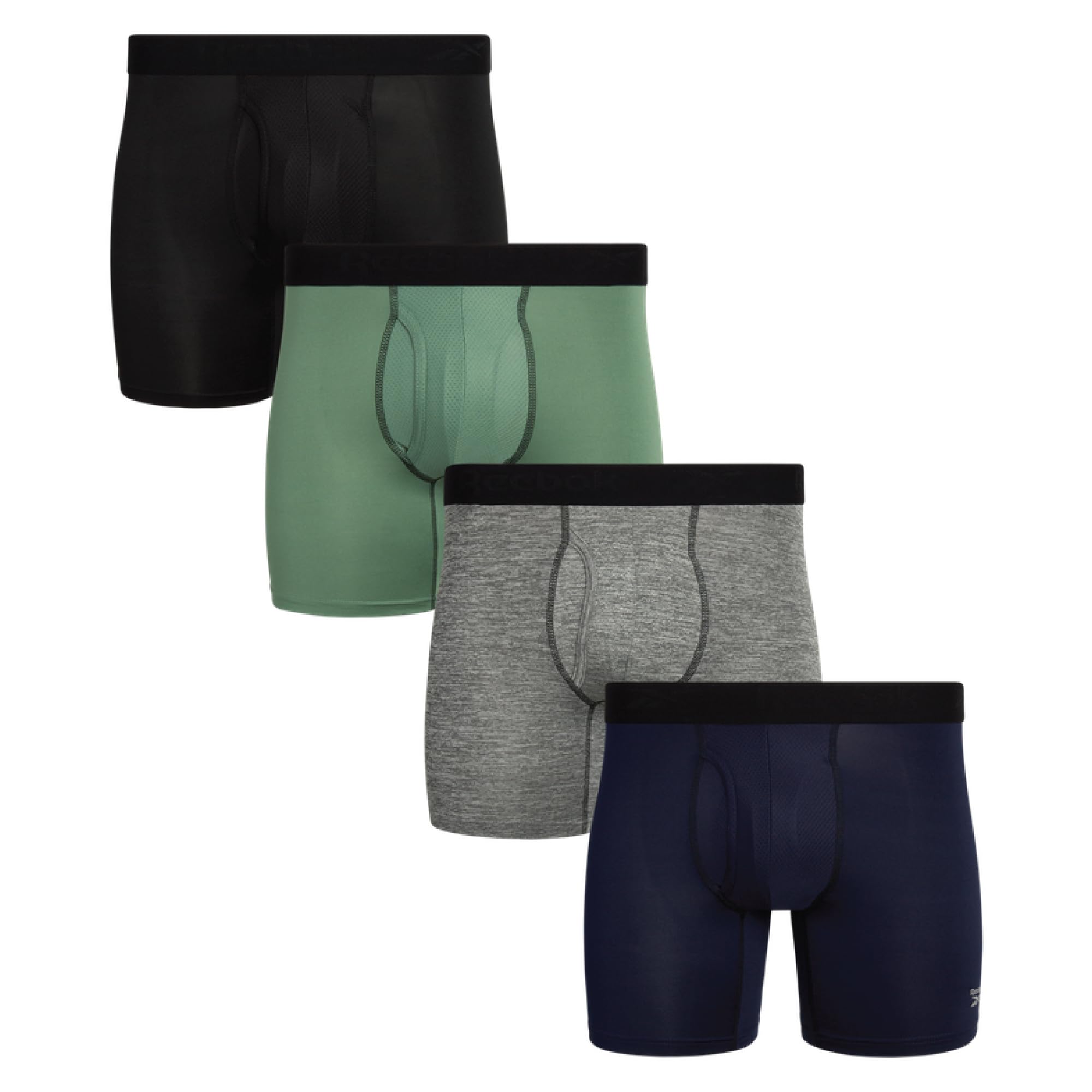 Reebok Mens Boxer Briefs - 4 Pack Stretch Performance Boxers for Men with Functional Fly, 6" Inseam Mens Underwear Boxers