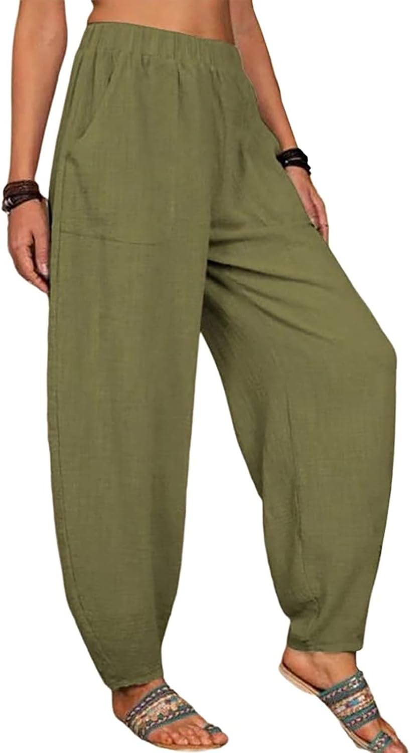 Puimentiua Womens Cotton Linen Lightweight Harem Nigeria Ubuy - Main Image