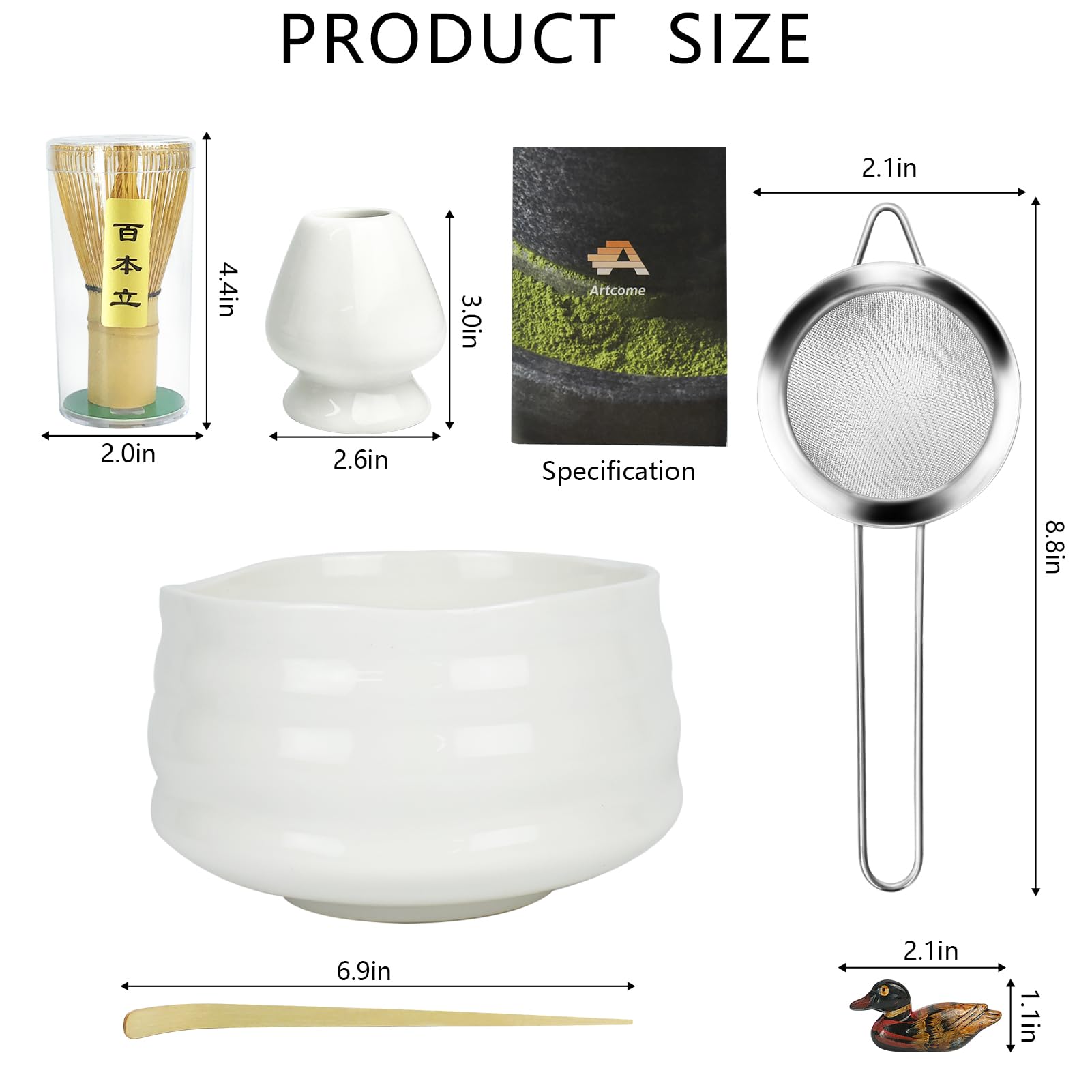 Artcome Matcha Ceremony Kit for Japanese Tea Ceremony Traditional Matcha Bowl, Whisk, Tea Scoop, Matcha Powder Strainer - Image 2